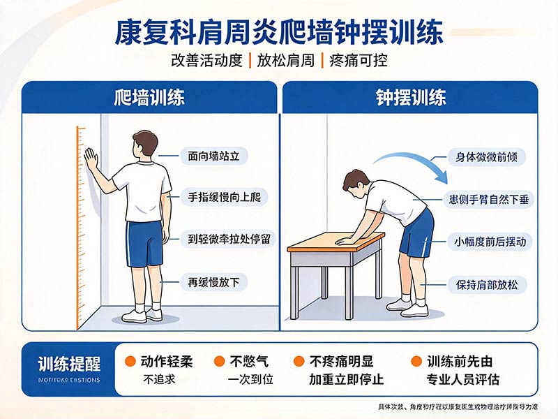 康复科肩周炎爬墙钟摆训练