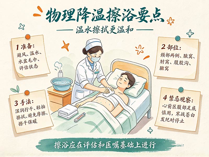 物理降温擦浴要点
