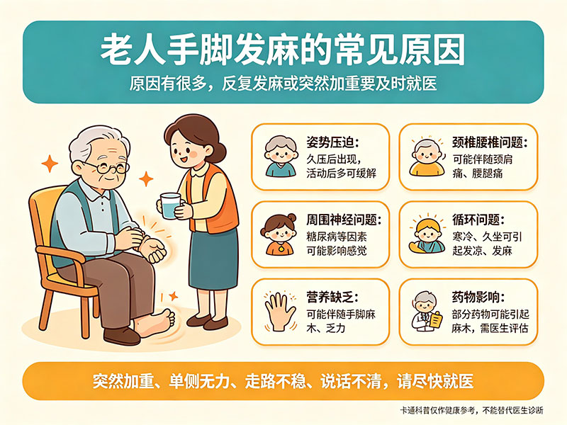 老人手脚发麻的常见原因